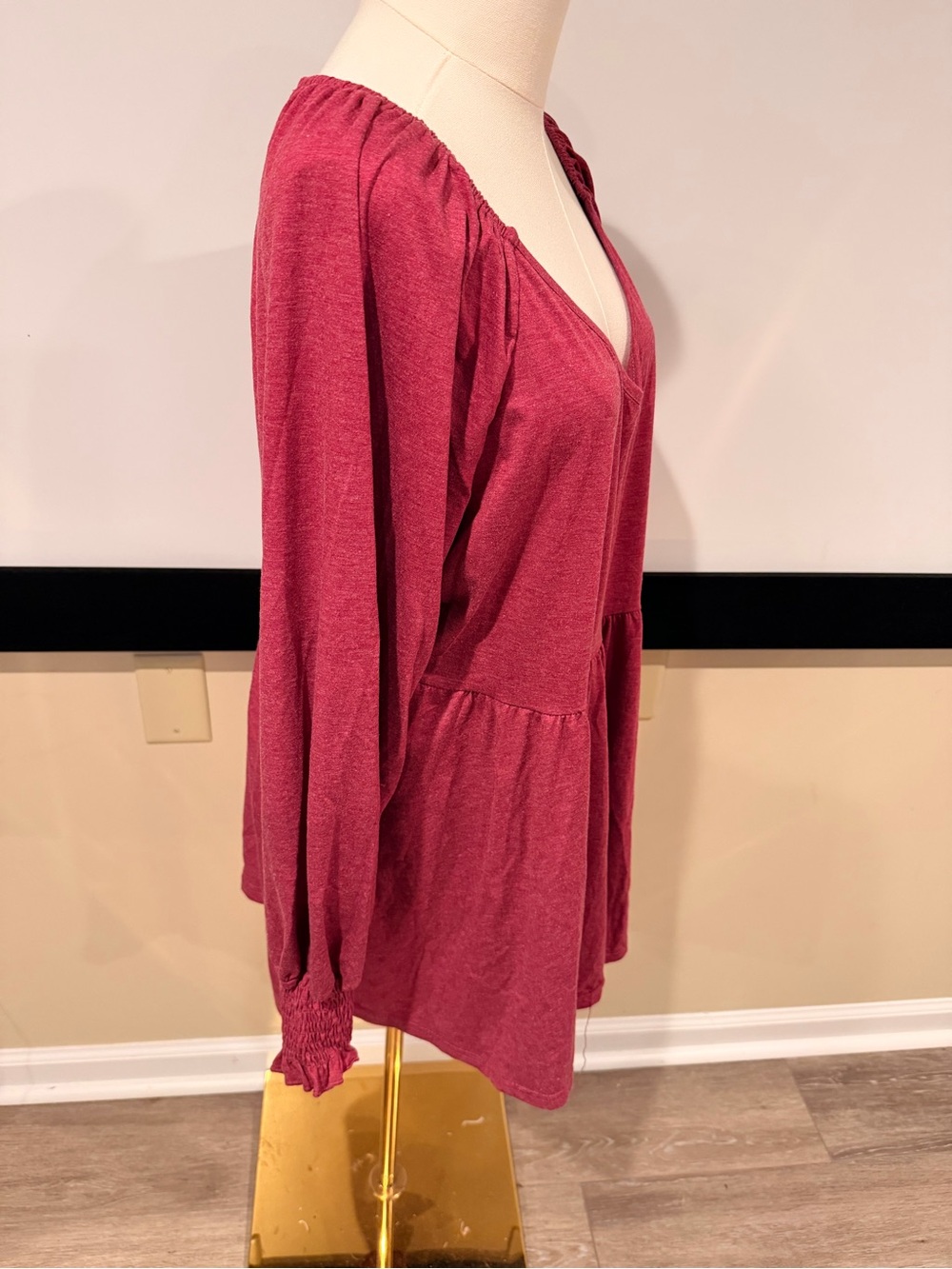 V-Neck Long Sleeve Babydoll Top - Deep Berry NWOT - Picture 4 of 7